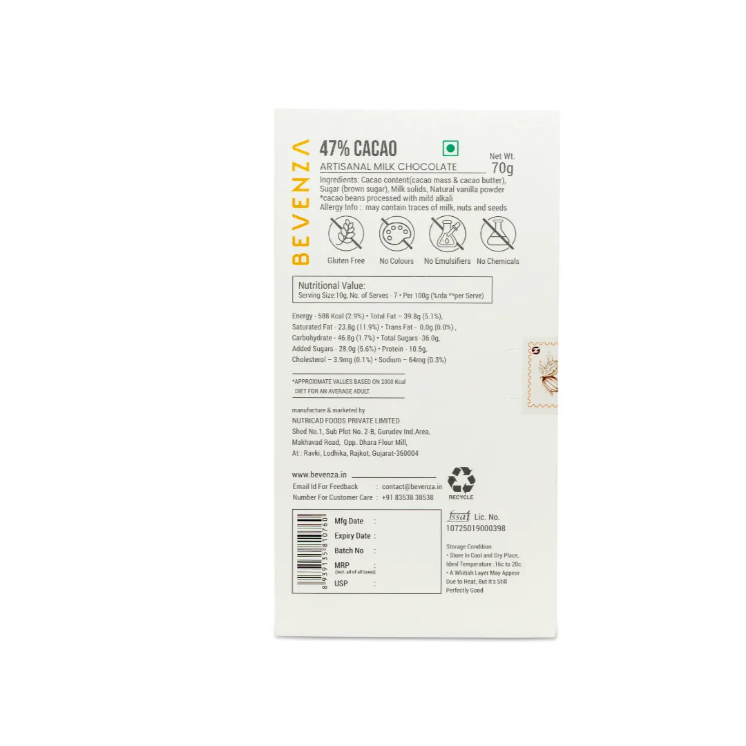 Bevenza 47% Artisanal  Milk Chocolate